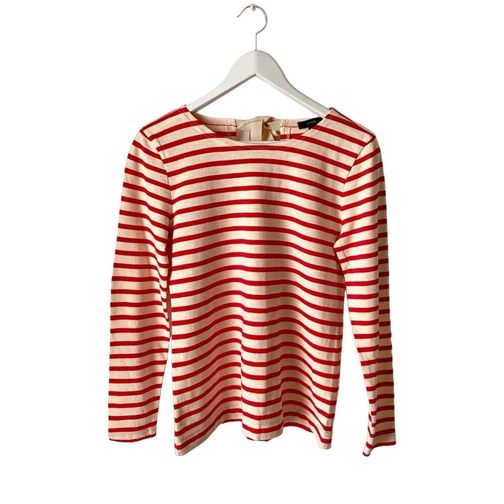J. Crew Red And Cream Tie-Back Striped Top Size Small